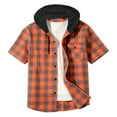 thumbnail image 1 of Plebaso Men's Short Sleeve Plaid Hoodies Button down Hooded Shirts Summer Fashion Jacket with Pocket, 1 of 5