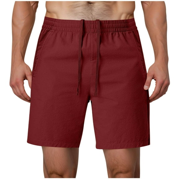 Plebaso Men's Shorts Drawstring Elastic Waist Casual Summer Shorts Solid Color Lightweight Beach Shorts