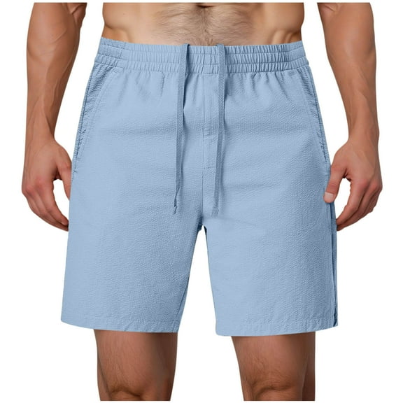 Plebaso Men's Shorts Drawstring Elastic Waist Casual Summer Shorts Solid Color Lightweight Beach Shorts