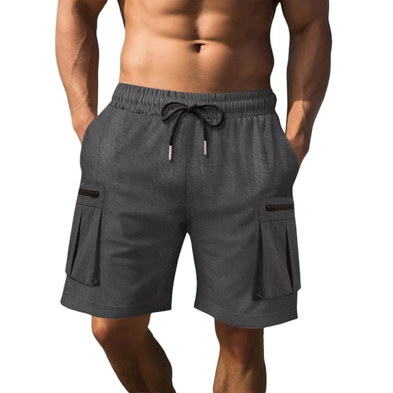Plebaso Men's Shorts Elastic Waist Drawstring Cargo Shorts for Men Athletic Shorts with Zipper Pockets