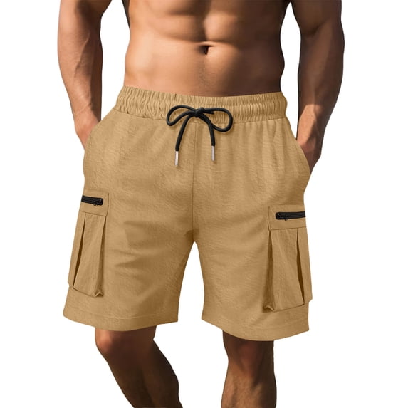 Plebaso Men's Shorts Elastic Waist Drawstring Cargo Shorts for Men Athletic Shorts with Zipper Pockets