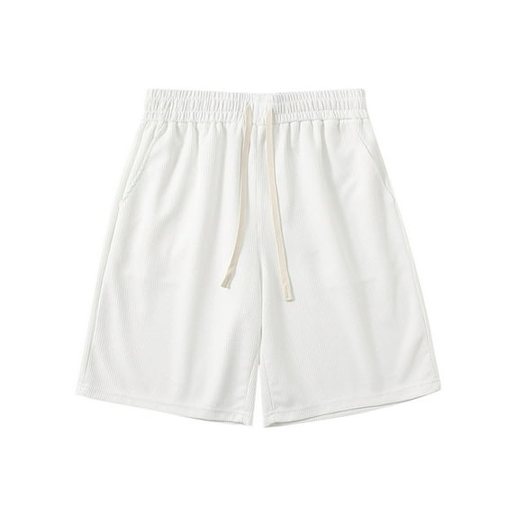 Plebaso Men's Shorts Summer Drawstring Solid Color Loose Shorts Elastic Waist Breathable Casual Shorts
