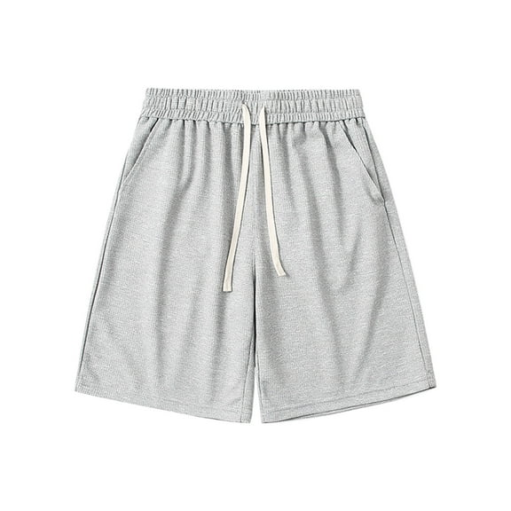 Plebaso Men's Shorts Summer Drawstring Solid Color Loose Shorts Elastic Waist Breathable Casual Shorts