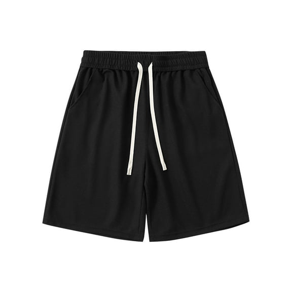 Plebaso Men's Shorts Summer Drawstring Solid Color Loose Shorts Elastic Waist Breathable Casual Shorts