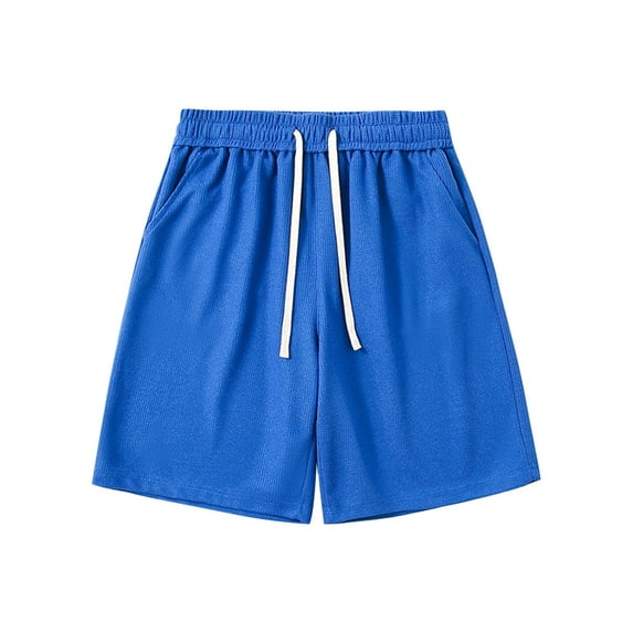 Plebaso Men's Shorts Summer Drawstring Solid Color Loose Shorts Elastic Waist Breathable Casual Shorts