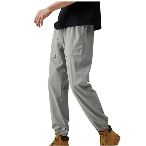 Plebaso Men's Sports Pants with Zipper Pockets Thin Elastic Bottom Outdoor Trousers for Running Hiking