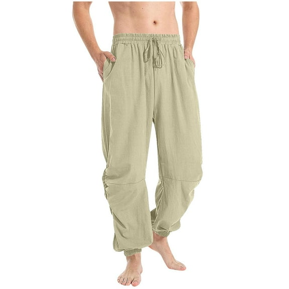 Plebaso Men's Summer Casual Pants Drawstring Jogger Pants Elastic Bottom Beach Trousers with Pockets