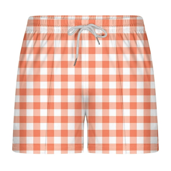 Plebaso Men's Summer Shorts Elastic Waist Drawstring Casual Shorts Lightweight Plaid Beachwear Shorts