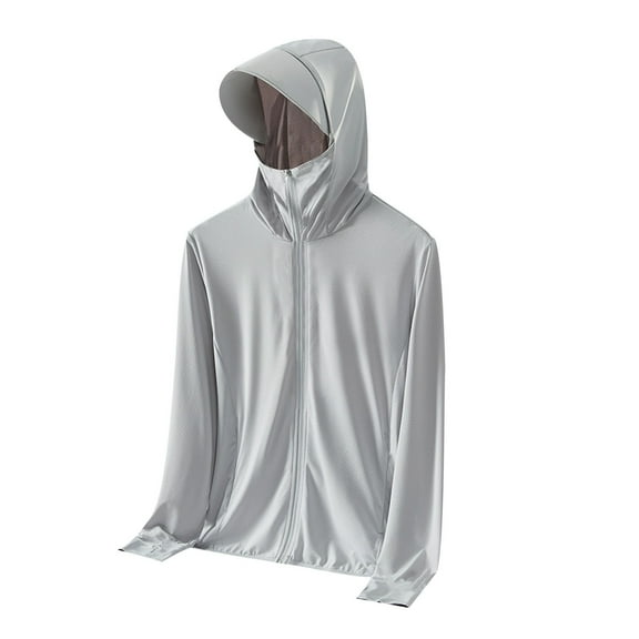 Plebaso Men's Sun Protection Hoodie Jacket with Pockets Zip up Long Sleeve Sun Shirts for Fishing Hiking