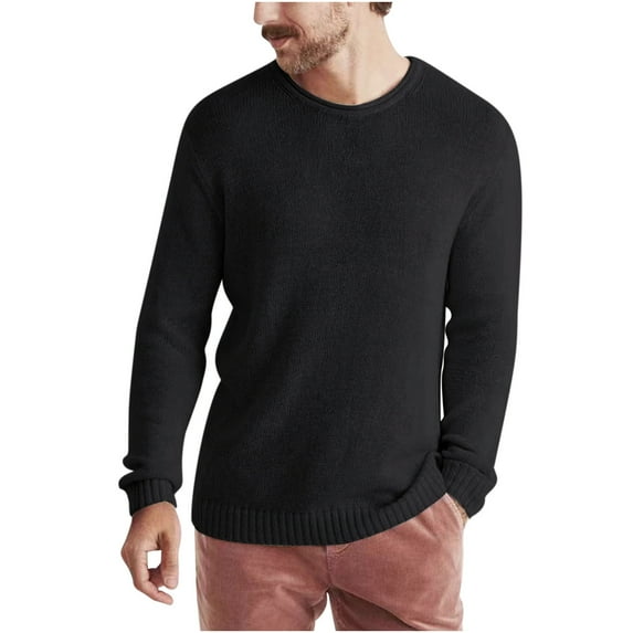 Plebaso Men's Sweater Crew/V Neck Long Sleeve Casual Knit Tops Lightweight Solid Color Pullover Sweater