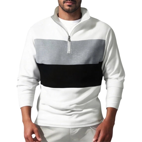 Plebaso Men's Tops Quarter Zipper Colorblock Pullover Lightweight Casual Long Sleeve Mens Sweatshirts