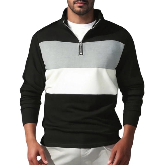 Plebaso Men's Tops Quarter Zipper Colorblock Pullover Lightweight Casual Long Sleeve Mens Sweatshirts