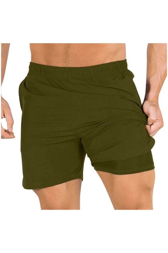 Mens 2 in 1 Running Shorts Elastic Waist Athletic Workout Shorts Lightweight Outdoor Sports Shorts