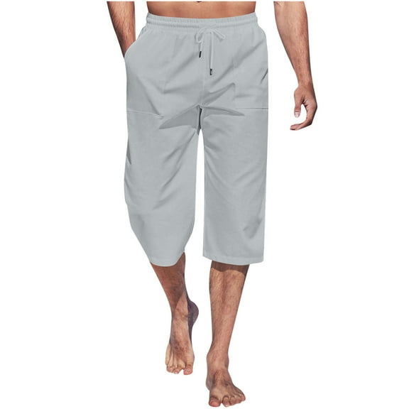 Plebaso Mens Capri Pants Summer Lightweight Casual 3/4 Shorts Drawstring Beach Capris Loose Lounge Shorts