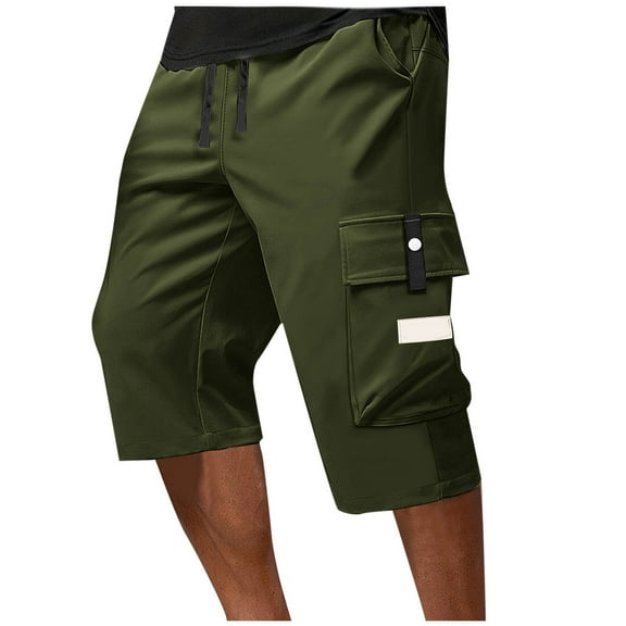 Plebaso Mens Cargo Capri Pants Drawstring Hiking Outdoor Work Pants Summer Casual Loose Capris for Men
