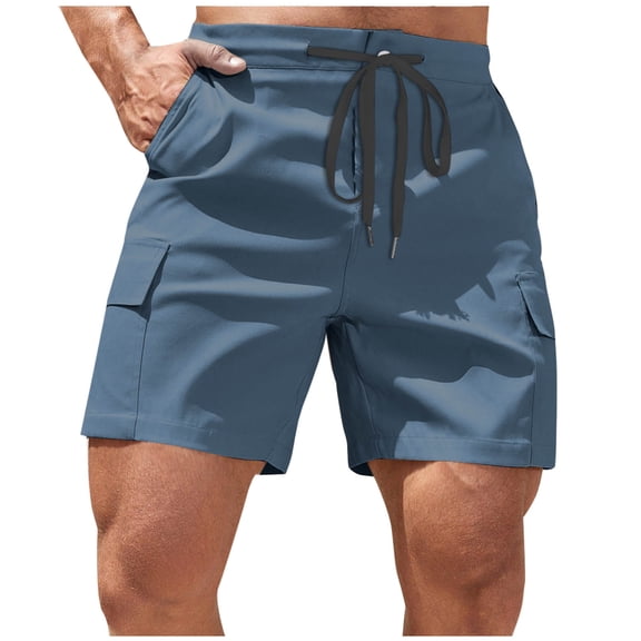 Plebaso Mens Cargo Shorts Zip Button Casual Shorts with Drawstring Hiking Travel Outdoor Work Shorts