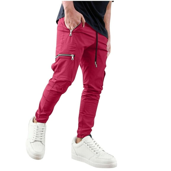 Plebaso Mens Casual Cargo Joggers Elastic Waist Drawstring Jogger Pants Outdoor Work Trousers for Hiking