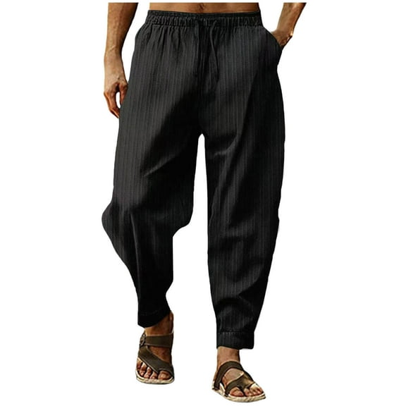 Plebaso Mens Casual Pants Drawstring Thin Breathable Pants with Pockets Lightweight Casual Plain Trousers