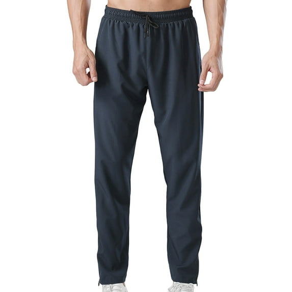 Plebaso Mens Casual Pants Elastic Waist Loose Straight Leg Pants Drawstring Workout Trousers with Pockets