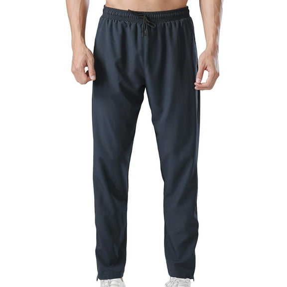 Plebaso Mens Casual Pants Elastic Waist Loose Straight Leg Pants Drawstring Workout Trousers with Pockets