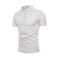 thumbnail image 1 of Plebaso Mens Casual Shirts Stand Collar Short Sleeve Tops Button Pullover Solid Color Beach Summer Tshirts, 1 of 2