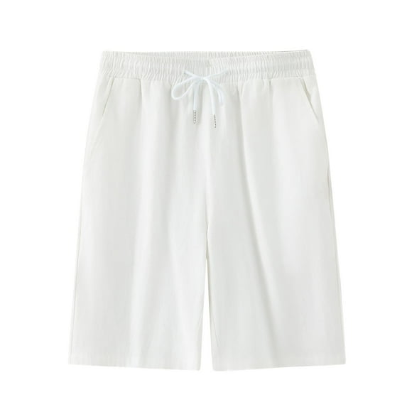 Plebaso Mens Casual Shorts Elastic Waist Drawstring Summer Solid Color Shorts Breathable with Pockets