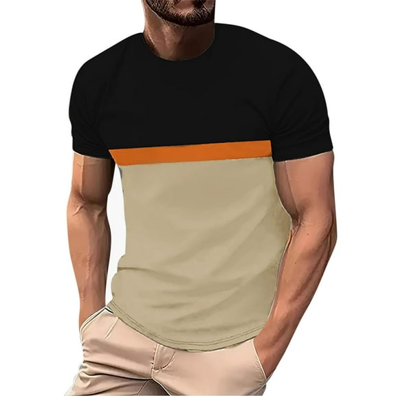Plebaso Mens Crewneck Short Sleeve T Shirts Colorblock Summer Tee Casual Pullover Loose Tops for Men