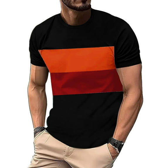 Plebaso Mens Crewneck Short Sleeve T Shirts Colorblock Summer Tee Casual Pullover Loose Tops for Men