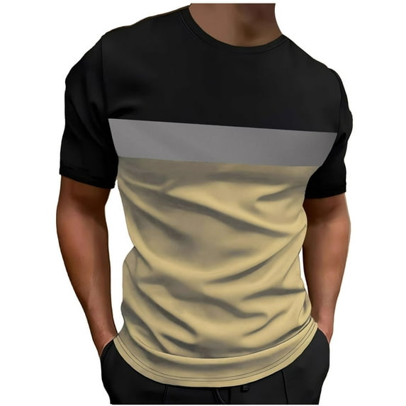 Plebaso Mens Crewneck Short Sleeve T Shirts Colorblock Summer Tee Casual Pullover Loose Tops for Men