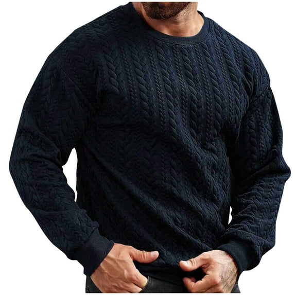 Plebaso Mens Crewneck Textured Sweatshirts Casual Long Sleeve Tops Solid Color Pullover Shirts for Men