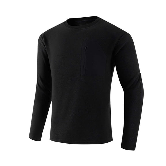 Plebaso Mens Fleece Tops Crewneck Thermal Pullover with Zipper Pocket Casual Long Sleeve Warm Shirts