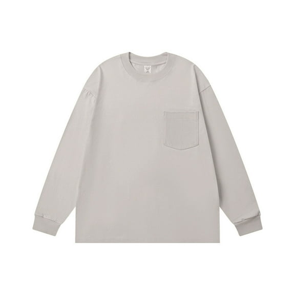 Plebaso Mens Long Sleeve Cotton T-Shirts with Pocket Crew Neck Casual Lightweight Plain Tee Shirts for Men