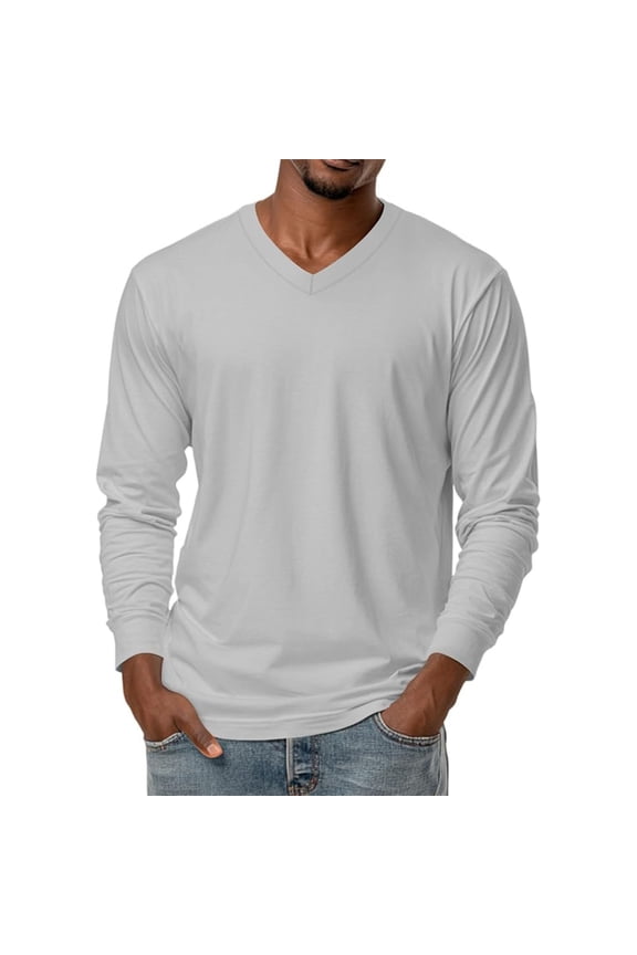 Mens Long Sleeve V Neck Shirts Casual Loose Tee for Men Lightweight Solid Color Pullover Tops