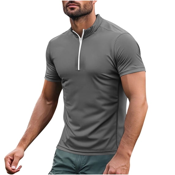 Plebaso Mens Quarter Zip Short Sleeve T Shirts Activewear Mock Neck Workout Gym Athletic Tees for Men