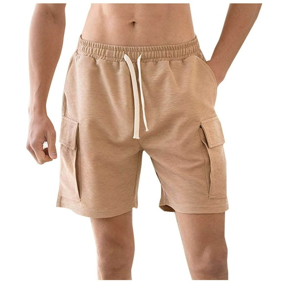 Plebaso Mens Shorts Casual Pleated Cargo Shorts Drawstring Loose Summer Shorts with Multi Pockets