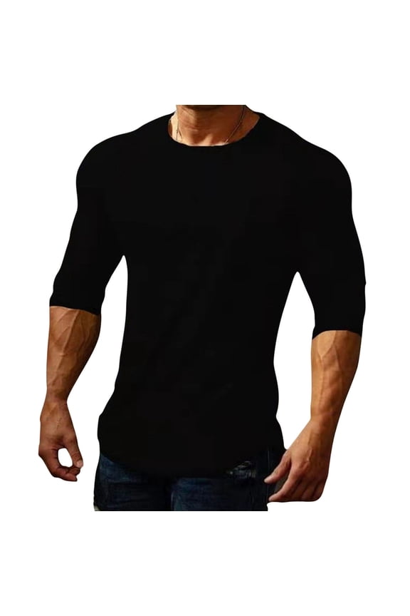 Mens Stretch Long Sleeve T-Shirts Crewneck Athletic Tees Thin Basic Tops for Running Workout