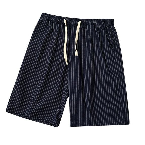 Plebaso Mens Stripe Shorts Drawstring Casual Beach Shorts Elastic Waist Summer Vacation Shorts for Men