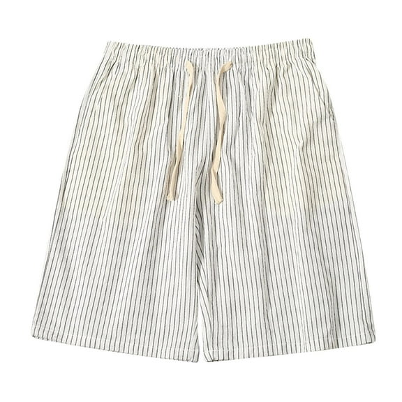 Plebaso Mens Stripe Shorts Drawstring Casual Beach Shorts Elastic Waist Summer Vacation Shorts for Men