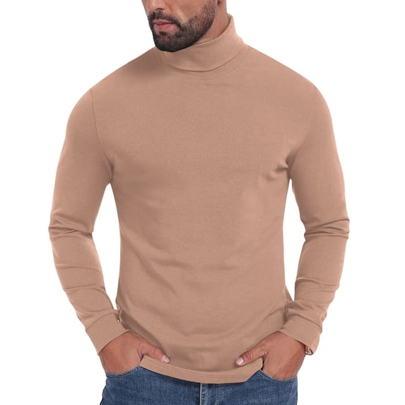 Plebaso Mens Turtleneck T Shirts Long Sleeve Slim Pullover Solid Color Undershirts Casual Lightweight Tees