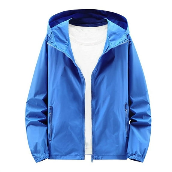 Plebaso Mens UPF 50+ Hooded Jacket with Zipper Pockets Long Sleeve Full Zip Lightweight Hoodie Sun Shirts