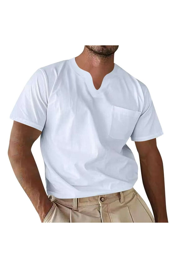 Mens V Neck Pocket T-Shirts Casual Short Sleeve Basic Tee Tops Summer Business Blouses for Men