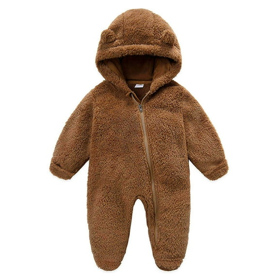 Plebaso Newborn Baby Fleece Footie Solid Color Zipper Winter Cartoon Warm Hooded Romper Jumpsuit Outfits For Girls Boys