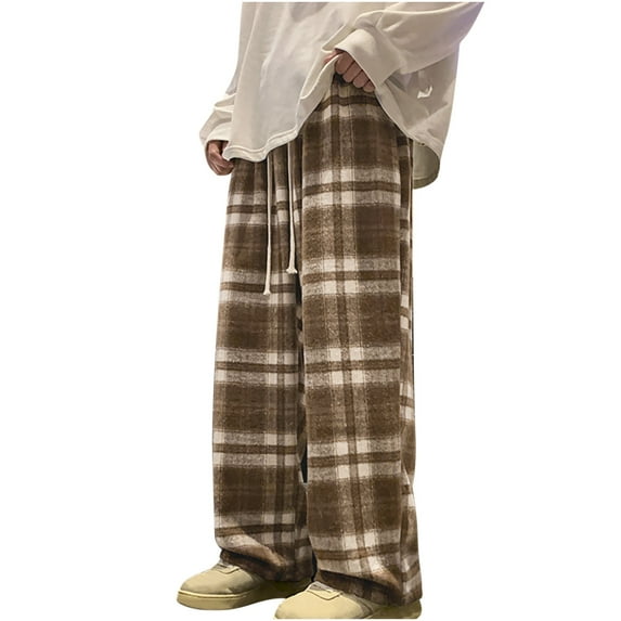 Plebaso Pajama Pants for Women Trendy Winter Lattice Printed Full Length Pants Women's Home Pants