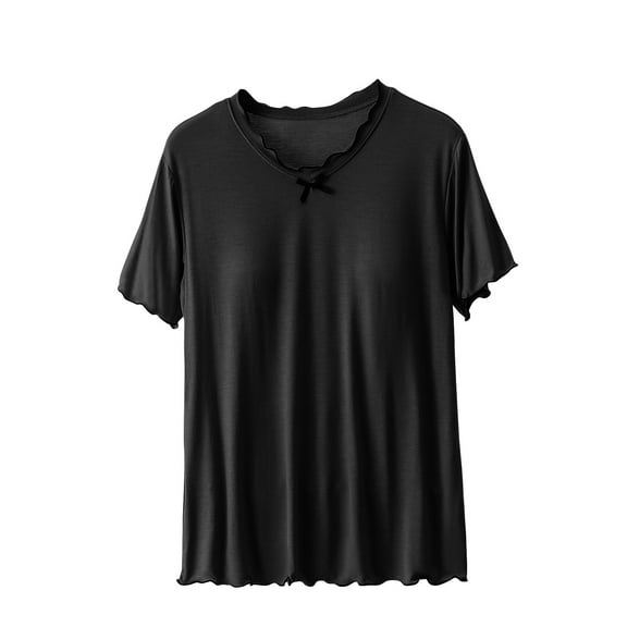 Plebaso Pajama Tops for Women V Neck Short Sleeve T-Shirts Built in Bra Pads Sleep Shirts for Women