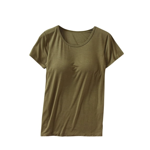 Plebaso Pajama Tops for Women with Built in Bra Short Sleeve Sleep Shirts Basic Causal Tees Sleepwear