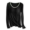 thumbnail image 1 of Plebaso Pajama Tops for Women with Built in Bras Ladies Crewneck Long Sleeve Shirts Basic Tees Shirts, 1 of 4