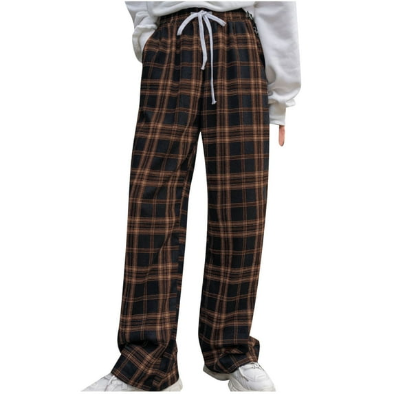 Plebaso Pajamas Pants for Women 2024 Trendy High Waisted Plaid Printed Long Pants Women's Home Pants