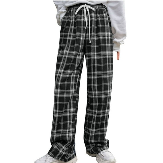 Plebaso Pajamas Pants for Women 2024 Trendy High Waisted Plaid Printed Long Pants Women's Home Pants