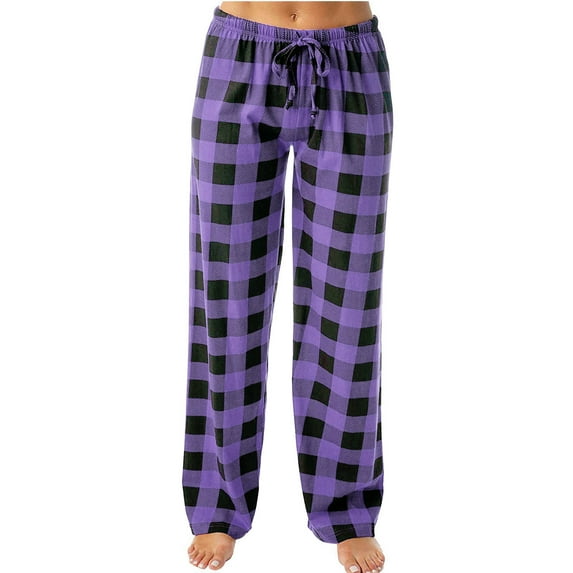 Plebaso Pajamas Pants for Women Casual Plaid Printed Elastic Waist Straight Leg Pants Women's Loose Lounge Pants