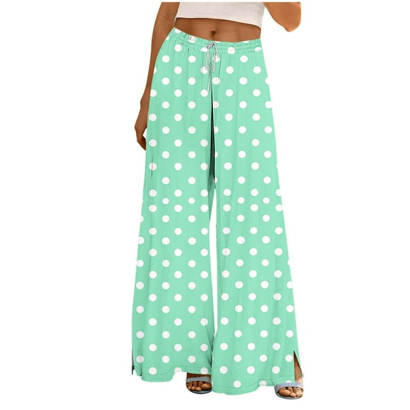 Plebaso Palazzo Pants for Women Casual Drawstring Wide Leg Pants Womens Flowy Summer Trousers with Pockets